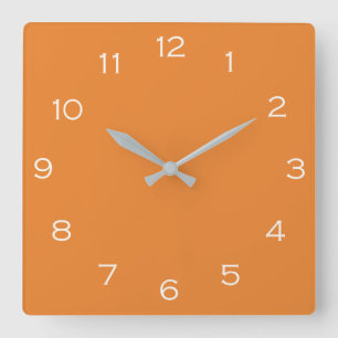 White Numbers On Orange Wall Clock arc Quadratische Wanduhr