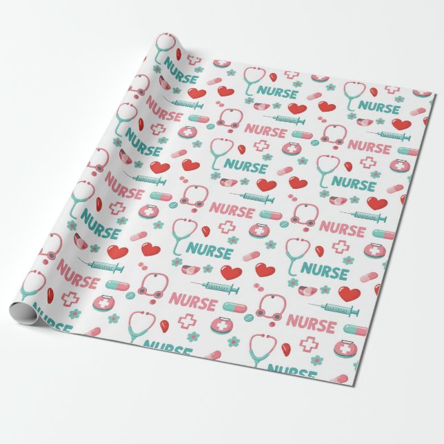 White Nurse Life Seamless Pattern (1) Geschenkpapier (Ungerollt)