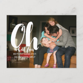White Oh What Fun Holiday Foto Postcard Feiertagspostkarte