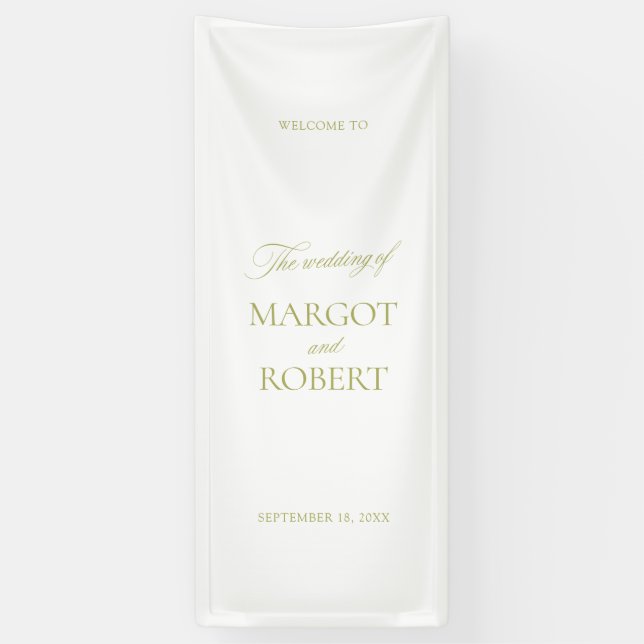 White & Olive Green Wedding Welcome Sign Banner (Vertikal)