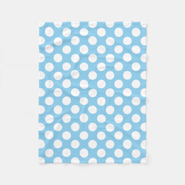 White on Baby Blue Large Size Polka Dots Fleecedecke (Vorderseite)