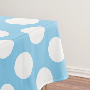 White on Baby Blue Large Size Polka Dots Tischdecke