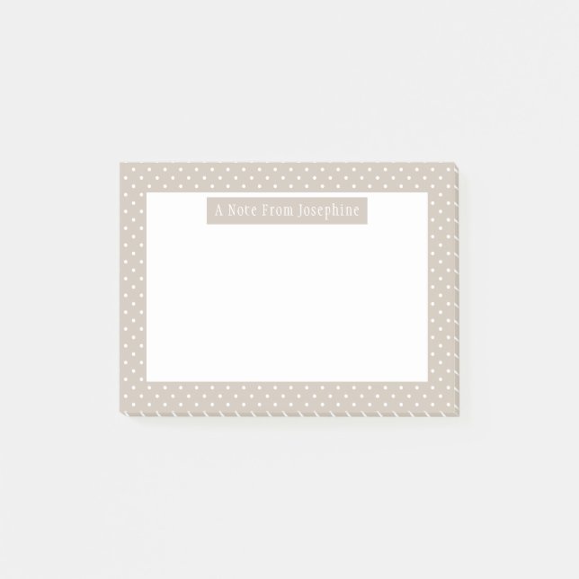 White On Beige Polka Dots Pattern Custom Text Post-it Klebezettel (Vorderseite)