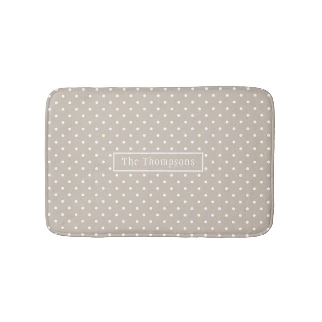 White On Beige Polka Dots Pattern With Custom Name Badematte (Vorderseite)