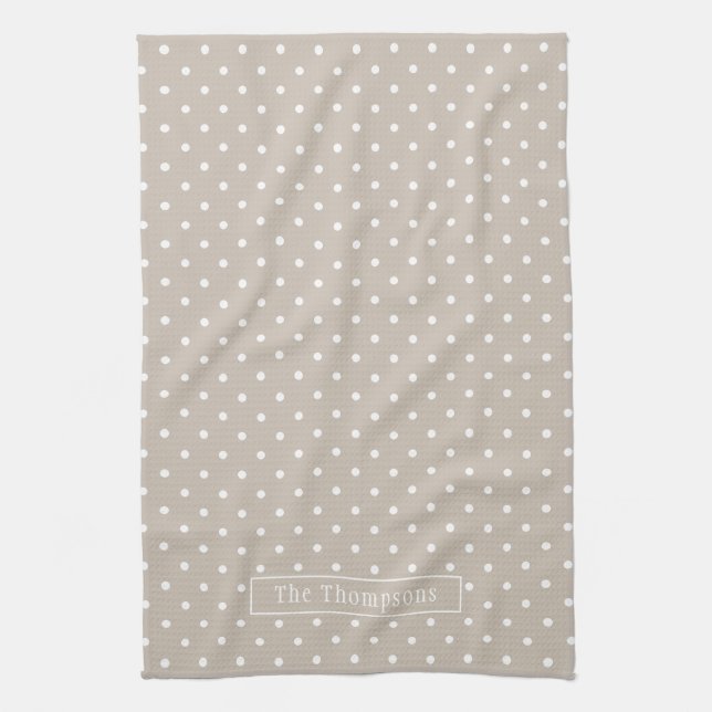 White On Beige Polka Dots Pattern With Custom Name Geschirrtuch (Vertikal)