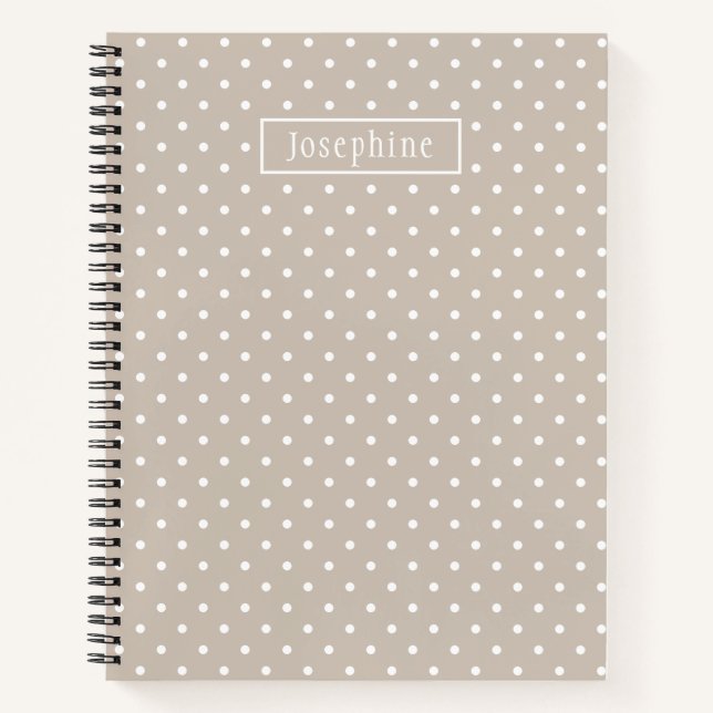 White On Beige Polka Dots Pattern With Custom Name Notizbuch (Vorderseite)