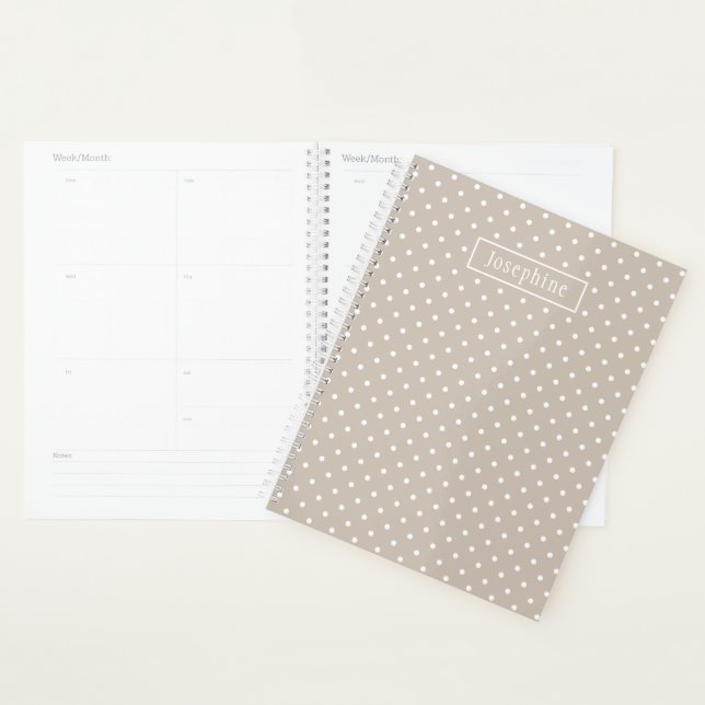White On Beige Polka Dots Pattern With Custom Name Planer (Anzeige)