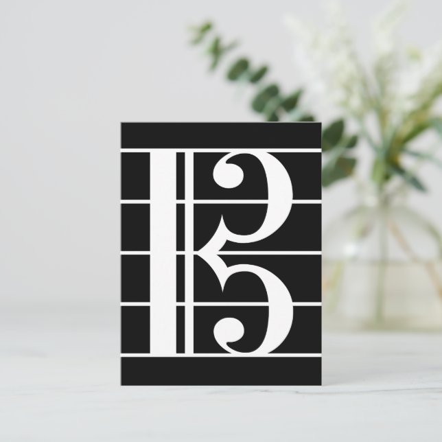 White-on-Black Alto Clef C-Clef Viola Music Postkarte (Stehend Vorderseite)