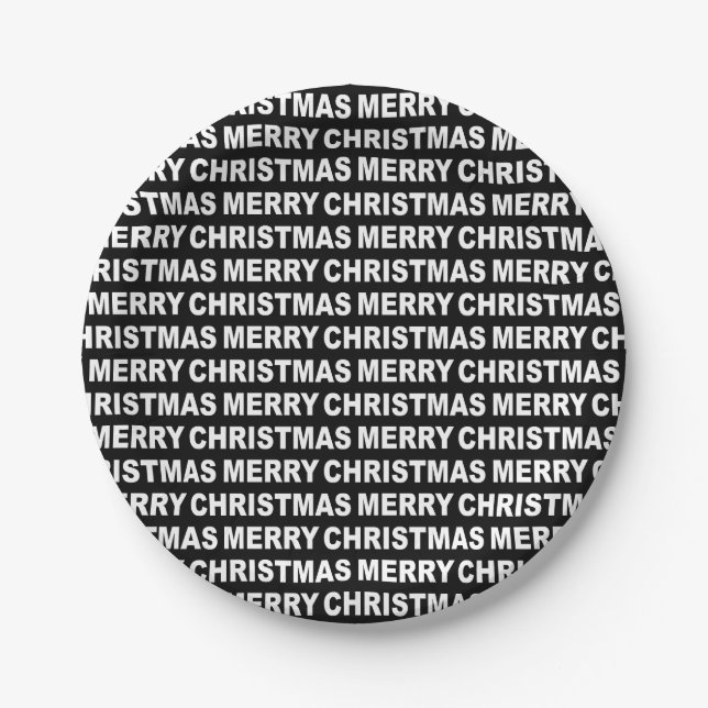 White on Black Christmas Typografy Paper Plate Pappteller (Vorderseite)