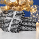 White on Black Christmas Typografy Wrapping Paper Geschenkpapier<br><div class="desc">Frohe Weihnachtstypografie Packpapier weiß auf schwarzen Muster. Passen Sie die Hintergrundfarbe unter anderen Optionen einfach an.</div>