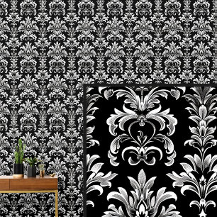 White on Black Gothic Damask Elegant Tapete