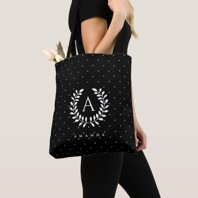 White On Black Laurel Monogram Polka Dot Pattern (Von Nahem)