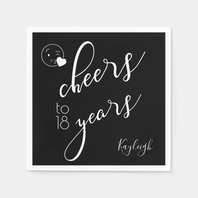White on Black Modern Text jubelt auf 18 Jahre Serviette (Vorderseite)