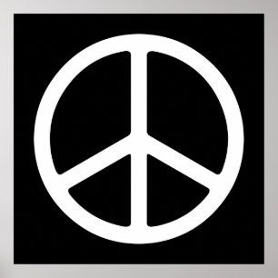 White on Black Peace Symbol Art Print Poster