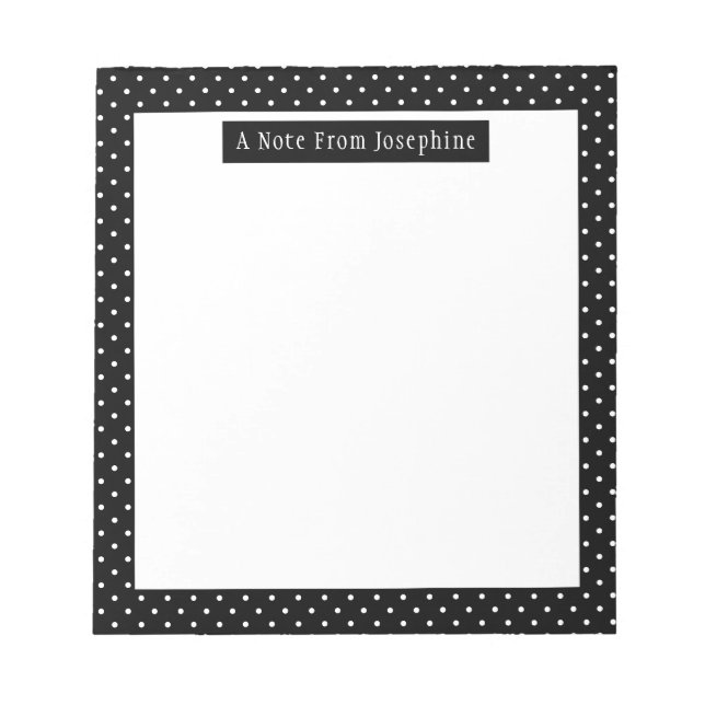 White On Black Polka Dots Pattern Custom Text Notizblock (Vorderseite)