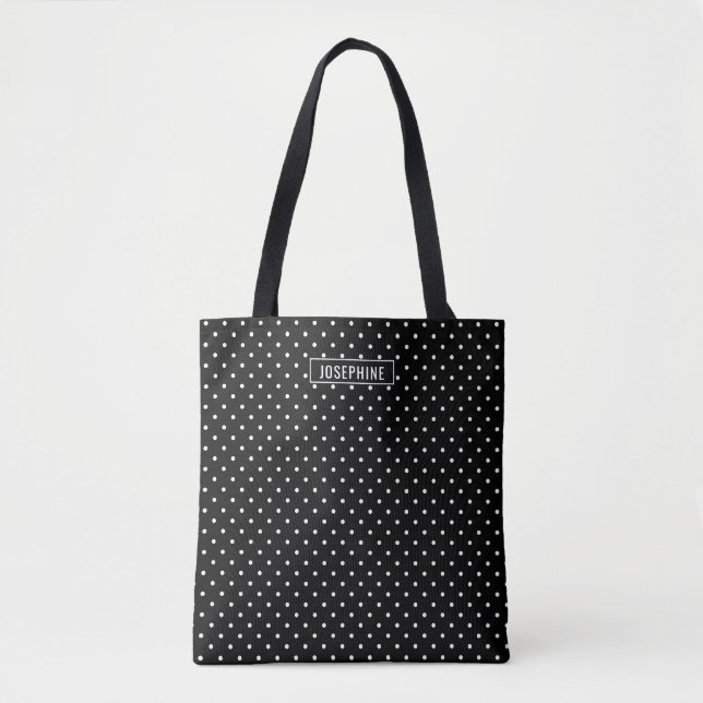 White On Black Polka Dots Pattern With Custom Name (Vorderseite)