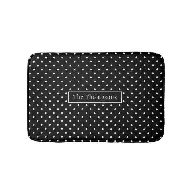 White On Black Polka Dots Pattern With Custom Name Badematte (Vorderseite)