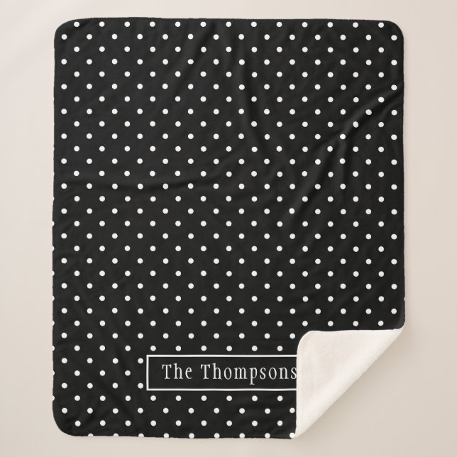 White On Black Polka Dots Pattern With Custom Name Sherpadecke (Vorderseite)