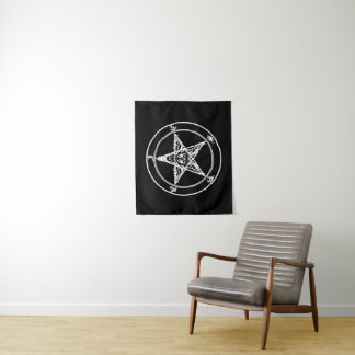 White on Black Satanic Altar Tapestry Wandteppich