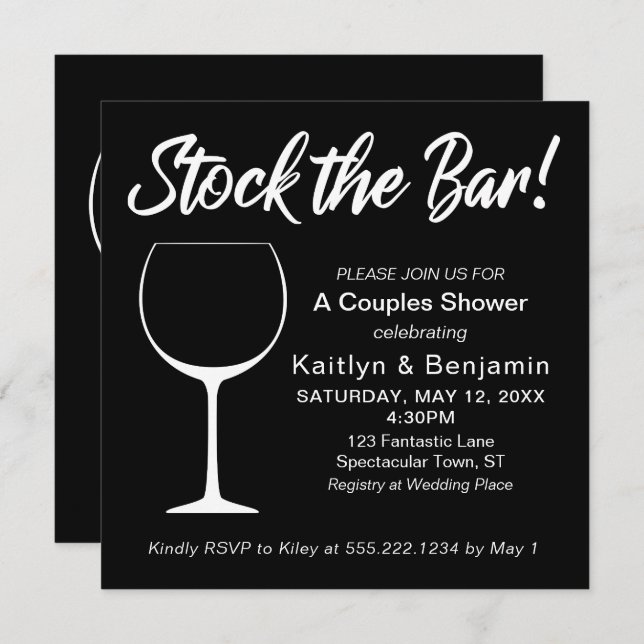White on Black Stock die Bar Script Couples Dusche Einladung (Vorne/Hinten)
