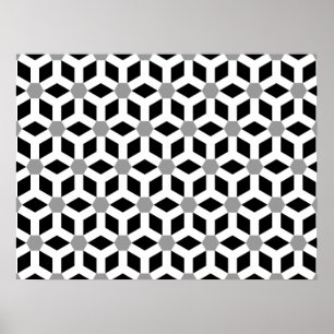White on Black Tiled Hex Poster
