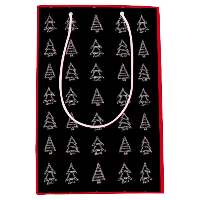 White on Black Tree Gift Bag (Red Sides) Mittlere Geschenktüte (Vorderseite)