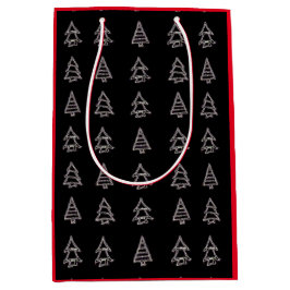 White on Black Tree Gift Bag (Red Sides) Mittlere Geschenktüte