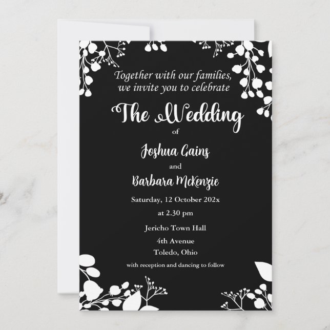 White on Black Wedding Einladung (Vorderseite)