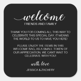 White on Black Wedding Willkommensgeschenk Beutel  Quadratischer Aufkleber