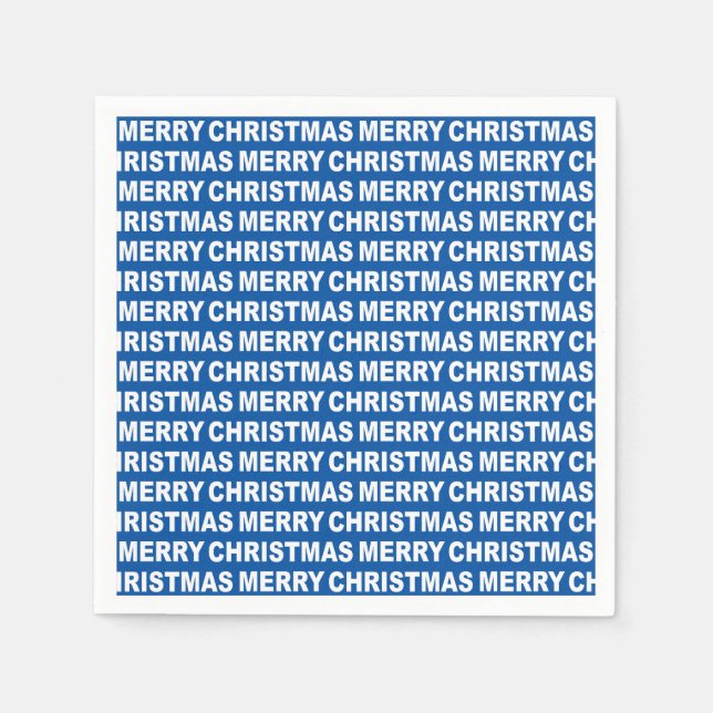 White on Blue Christmas Typografy Paper Napkin Serviette (Vorderseite)