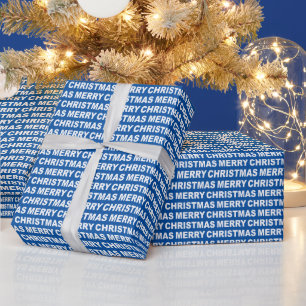 White on Blue Christmas Typografy Wrapping Paper Geschenkpapier