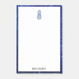 White on Blue Imitats Glitzer Ananas & Border Post-it Klebezettel