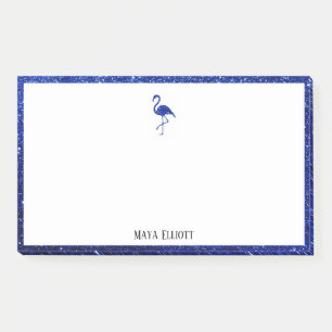 White on Blue Imitats Glitzer Flamingo & Border, N Post-it Klebezettel