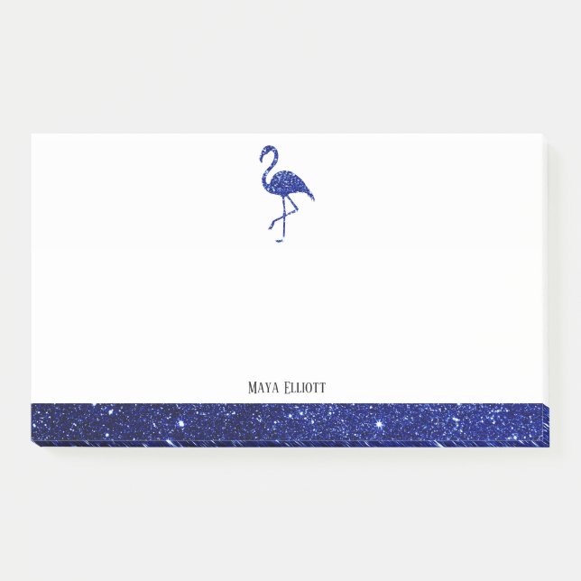 White on Blue Imitats Glitzer Flamingo & Border, N Post-it Klebezettel (Vorderseite)