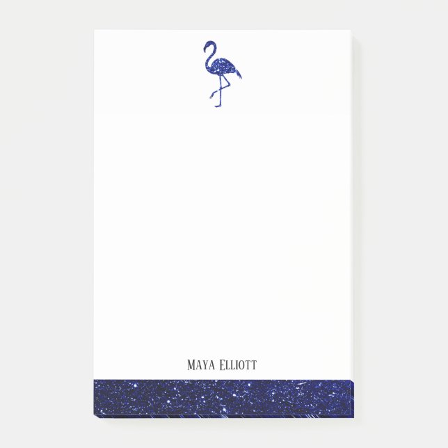 White on Blue Imitats Glitzer Flamingo & Border, N Post-it Klebezettel (Vorderseite)