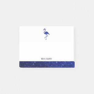 White on Blue Imitats Glitzer Flamingo & Border, N Post-it Klebezettel