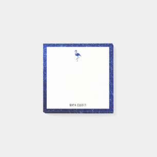 White on Blue Imitats Glitzer Flamingo & Border, N Post-it Klebezettel