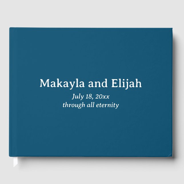 White on Blue Minimalistisch Wedding Gästebuch (Vorderseite)