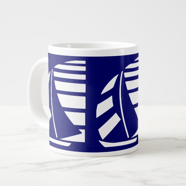 White on Blue Racing Boats Jumbo Coffee Tasse (Vorderseite Links)