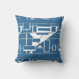 White on Bright Blue Geometric Abstrakt Labyrinth Kissen