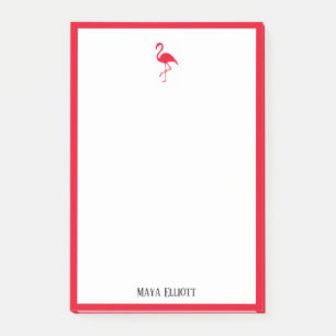 White on Bright Cherry Red Flamingo & Border, Name Post-it Klebezettel