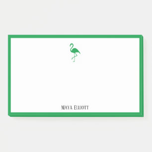 White on Bright Green Flamingo & Border mit Namen Post-it Klebezettel