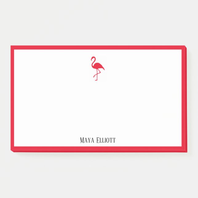 White on Bright Red Flamingo & Border mit Namen Post-it Klebezettel (Vorderseite)