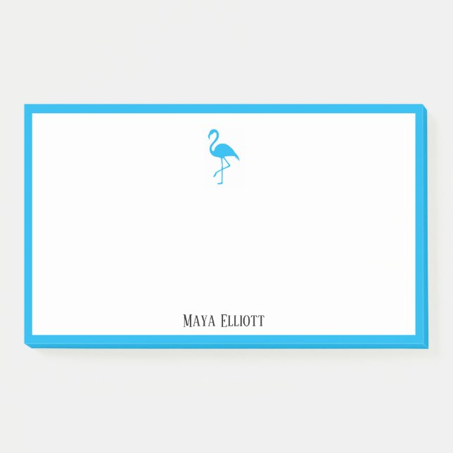 White on Bright Sky Blue Flamingo & Border mit Nam Post-it Klebezettel (Vorderseite)