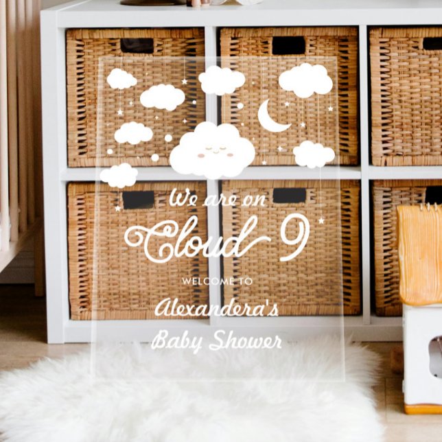 White on Cloud 9 Baby Dusche Empfang Acrylschild (Von Creator hochgeladen)