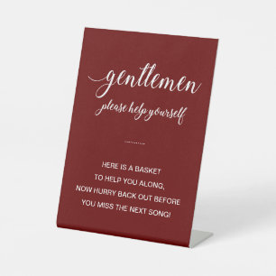 White on Dark Red Men's Bathroom Basket Wedding Sockelschild