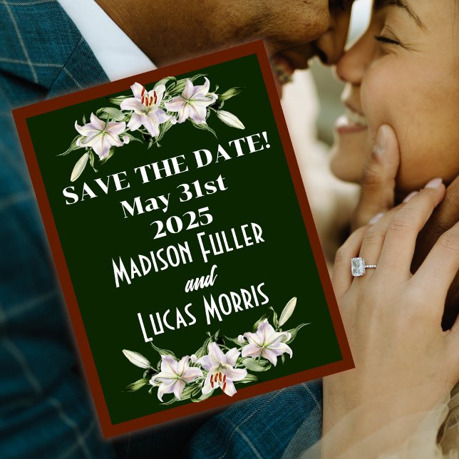 White on Deep Green Calla Lilies Rettete-the-Date Postkarte (Von Creator hochgeladen)