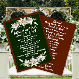 White on Deep Green Calla Lilies Wedding Programm