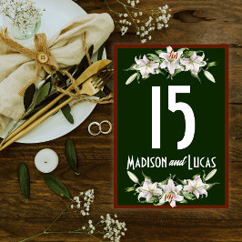 White on Deep Green Calla Lilies Wedding Tischnummer