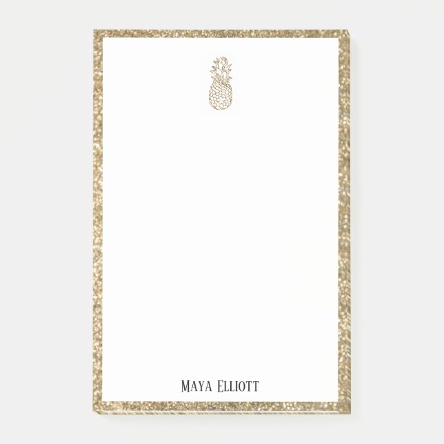 White on Gold Imitate Glitzer Ananas & Border Post-it Klebezettel (Vorderseite)